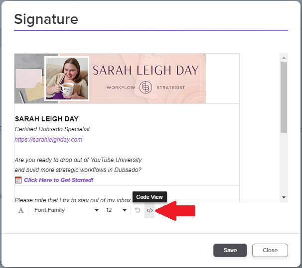 Branding settings in Dubsado - email signature
